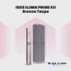 IQOS ILUMA Prime Bronze Taupe holder and pocket charger kit with metallic bronze finish
