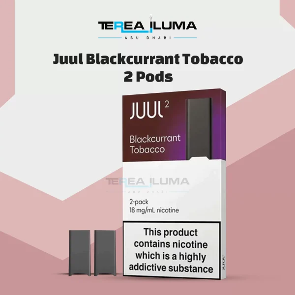 Pack of Blackcurrant Tobacco JUUL 2 Pods showing the two pre-filled pods and packaging