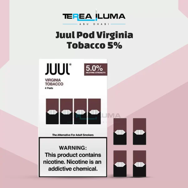 JUUL Virginia Tobacco 5% pod pack showing four sealed pods in UAE