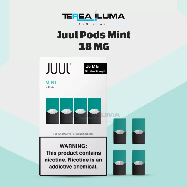 JUUL Pods Mint 18mg pack with four pre-filled pods for the original JUUL device
