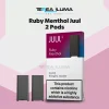 Ruby Menthol Juul 2 Pods pack showing two pre-filled berry menthol pods