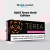 IQOS TEREA Golden Edition Indonesian carton beside a single stick showing the gold pack design