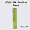 Lime green IQOS ILUMA I One holder standing upright showing the USB-C charging port