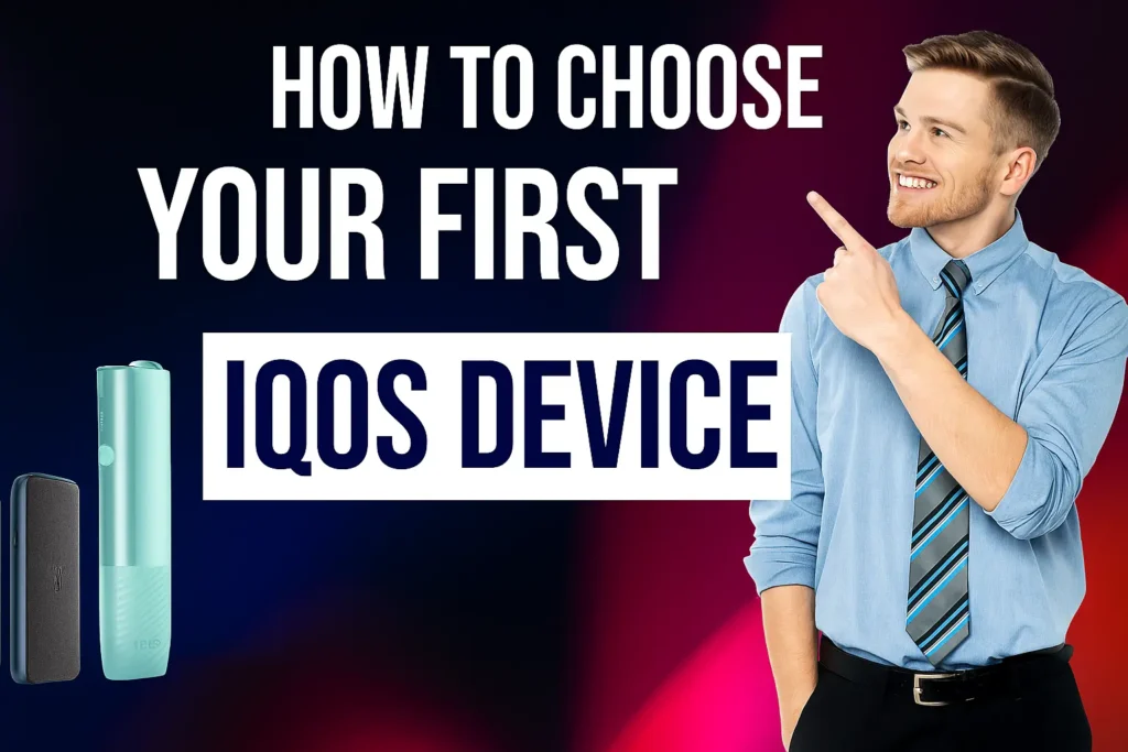 Three IQOS ILUMA I devices side by side showing Black, Violet, and Garnet Red finishes