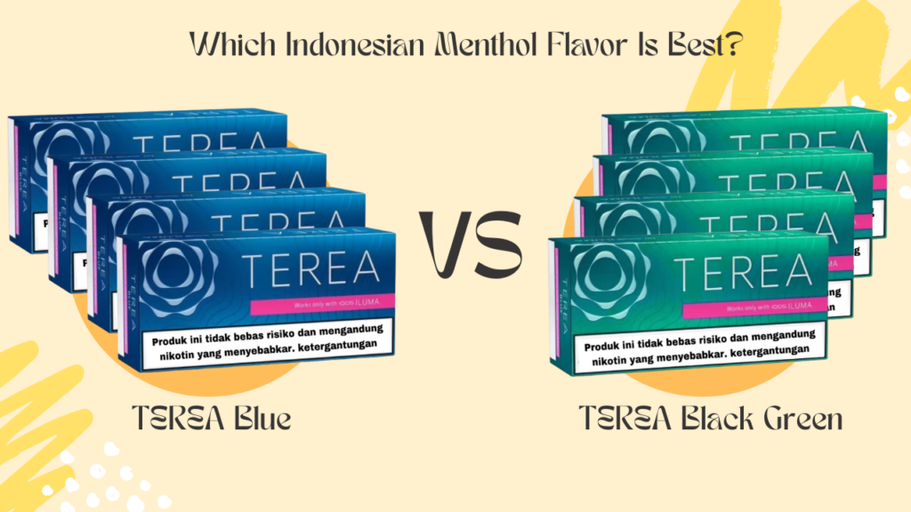 TEREA Blue and TEREA Black Green Indonesian stick packs placed side by side