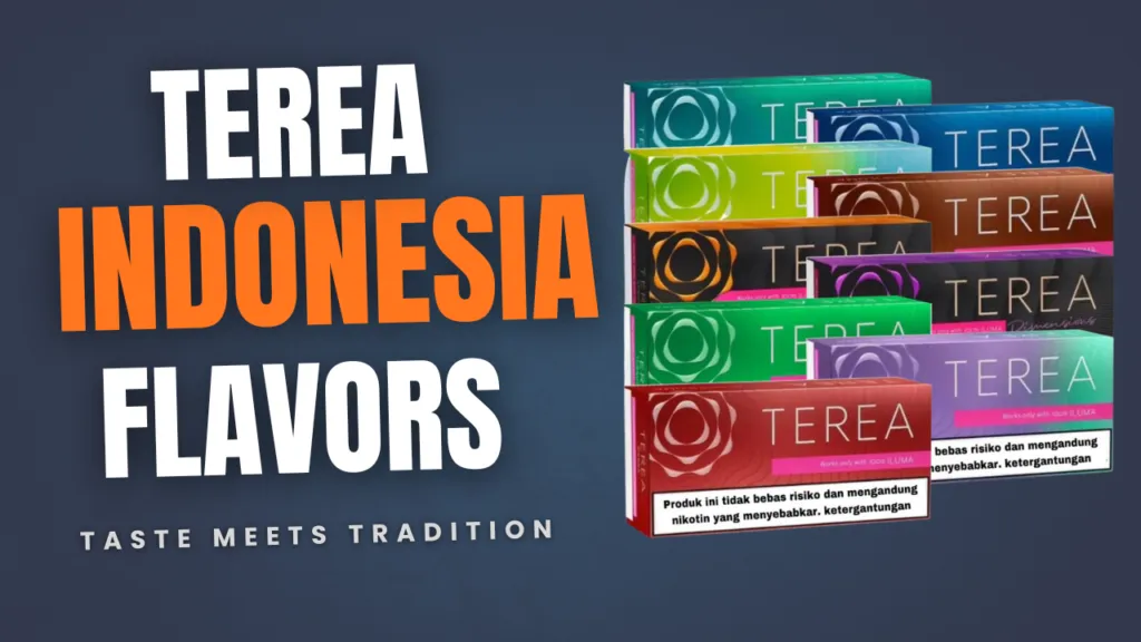 TEREA Indonesian HeatStick pack beside an IQOS ILUMA device showing the stick's slim design