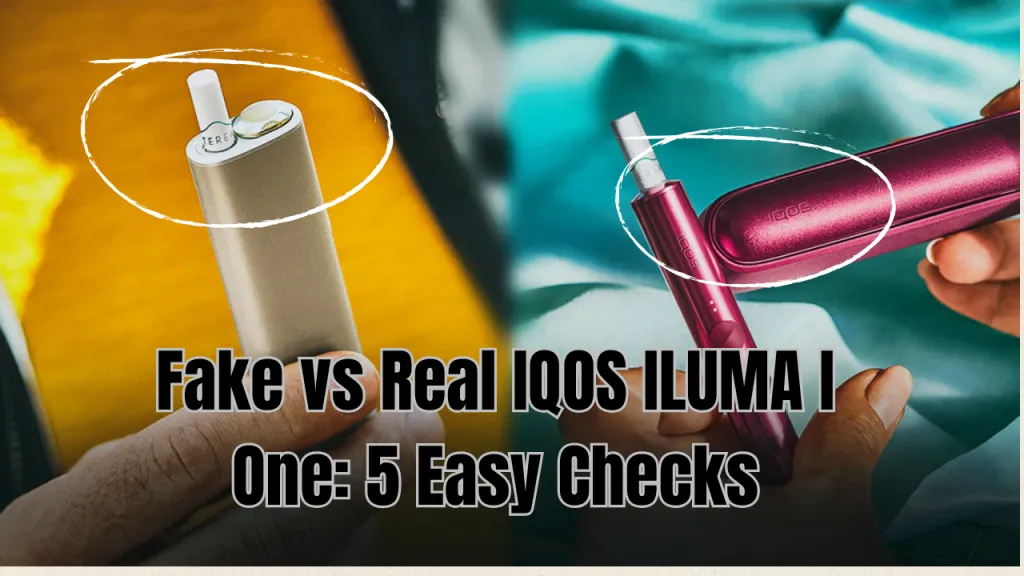 IQOS ILUMA I One device and TEREA stick pack placed together to compare packaging seals and serial number placement